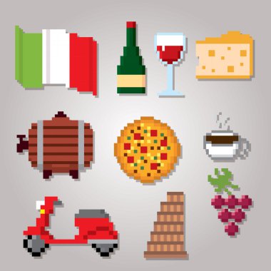 İtalya kültür sembolleri Icons set