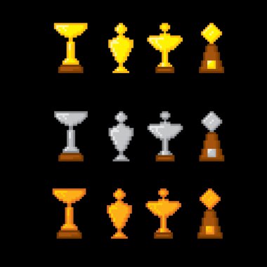 Ödülleri piksel simgeler kümesi. 