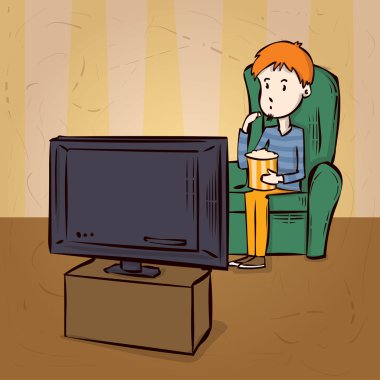 Elle çizilmiş karikatür Tv izleyici. 