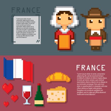 Fransa Kültür sembolleri afiş kümesi