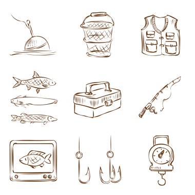 Fishing icons set. clipart