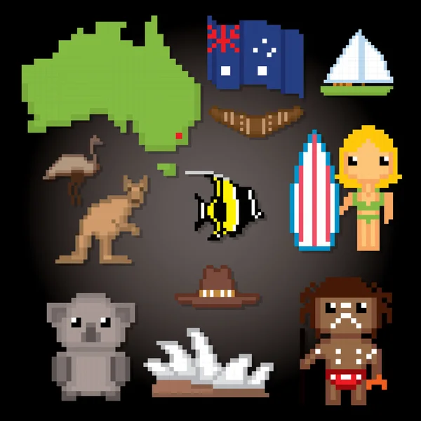 Australie symboles de la culture icônes ensemble . — Image vectorielle