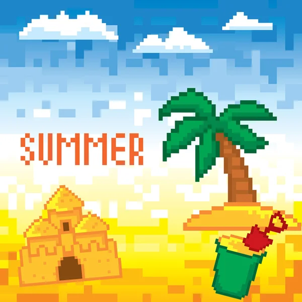 Vacaciones de verano Pixel arte — Vector de stock