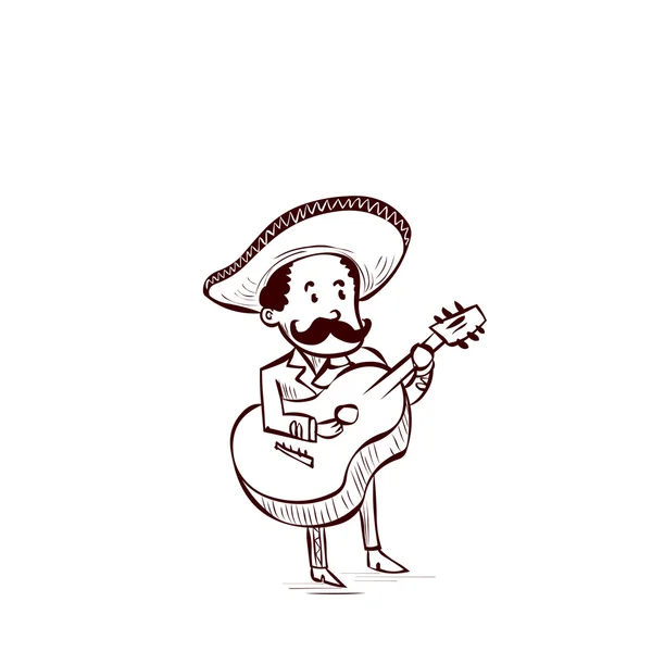 Hombre mariachi mexicano tocando en la guitarra . — Vector de stock