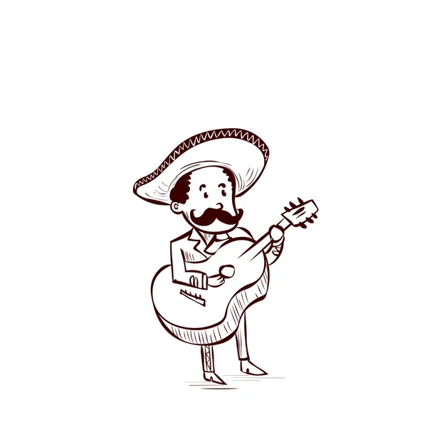 Hombre mariachi mexicano tocando en la guitarra . — Archivo Imágenes Vectoriales