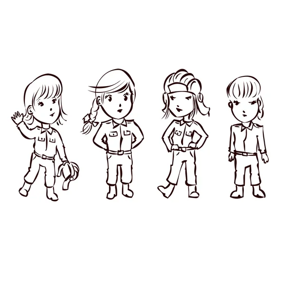 Танковая бригада. Четыре девушки в форме . — стоковый вектор