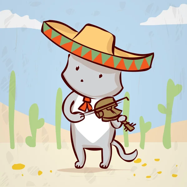 Chat dans un sombrero jouant de la musique — Image vectorielle