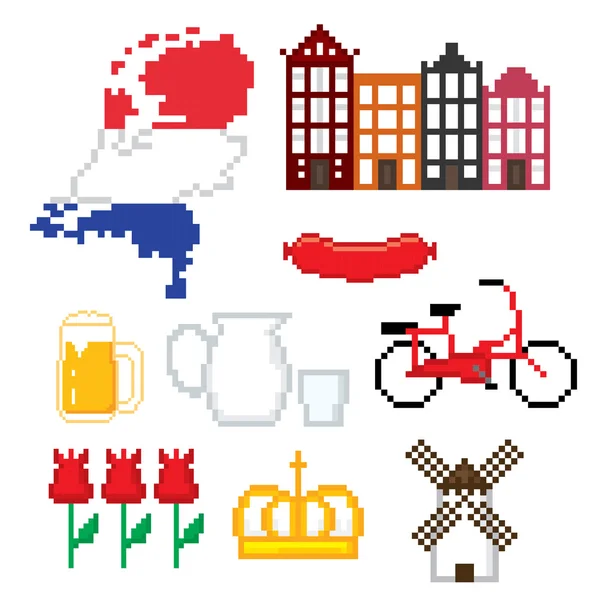 Países Baixos símbolos de cultura conjunto ícones — Vetor de Stock