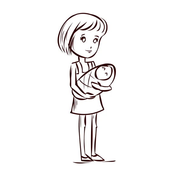 Jeune femme avec bébé . — Image vectorielle