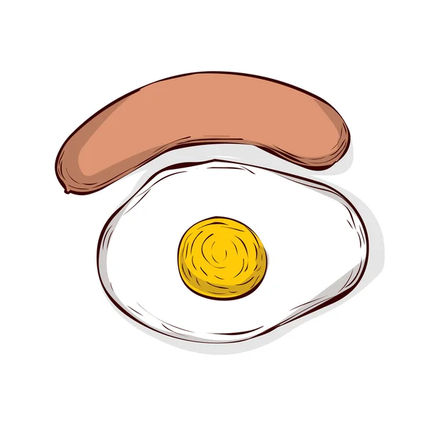 Grilled sausage with fried egg. — Stock Vector