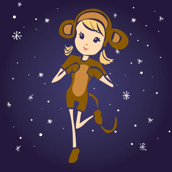 Fille mignonne dans un costume de singe — Image vectorielle