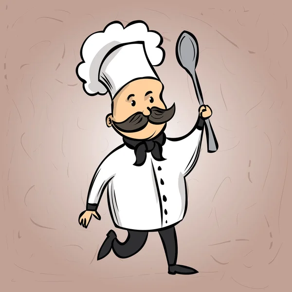 Carino Chef con i baffi e un cucchiaio enorme . — Vettoriale Stock