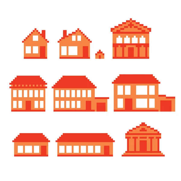 Pixel buildings icon set. — Stock Vector