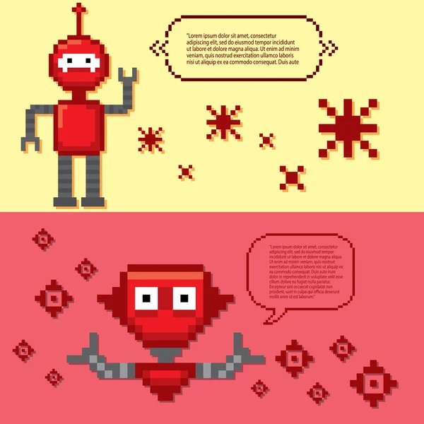 Conjunto de banners de robots. Pixel arte — Vector de stock