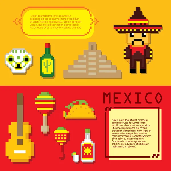México cultura banner ícones conjunto — Vetor de Stock