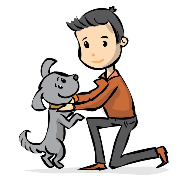 Joven jugando con el perro . — Vector de stock