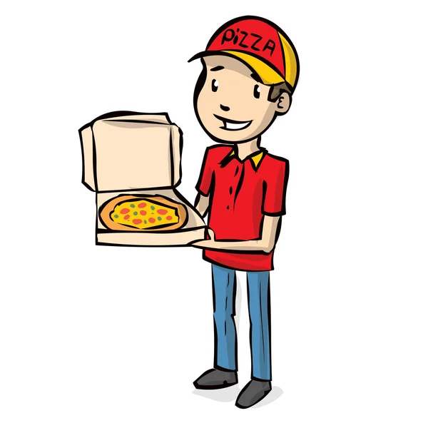 Рука намальована людина з піцою — стоковий вектор