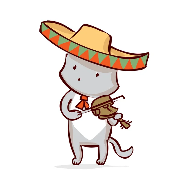 Cat in a sombrero playing music — Stock Vector