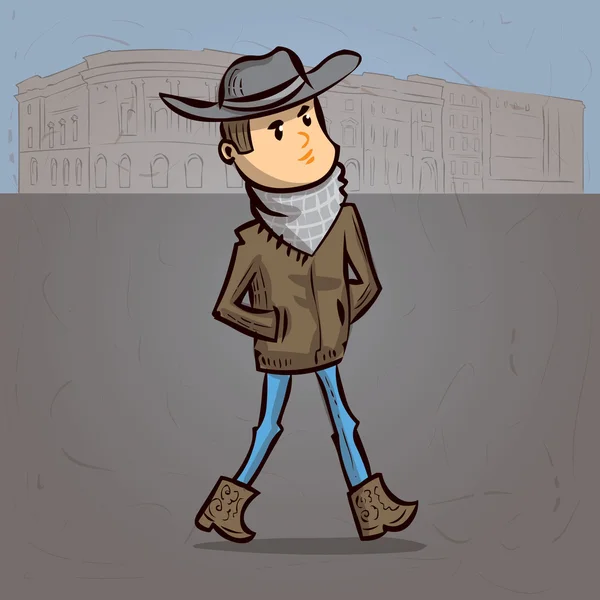 Adam bir kovboy şapkası ve çizmeler — Stok Vektör