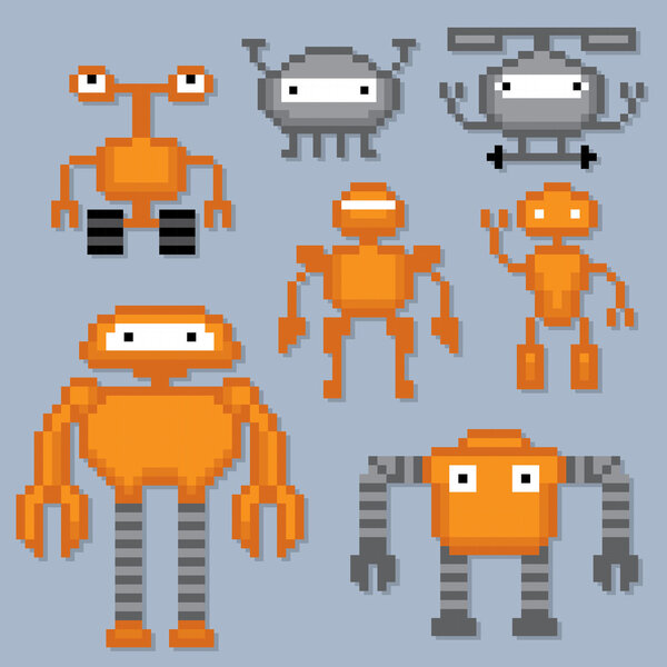 Мультфильм Роботы набор. Пиксельное искусство
.