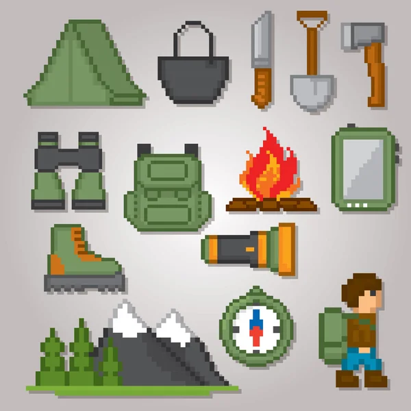 Camping og vandreture ikoner sæt – Stock-vektor