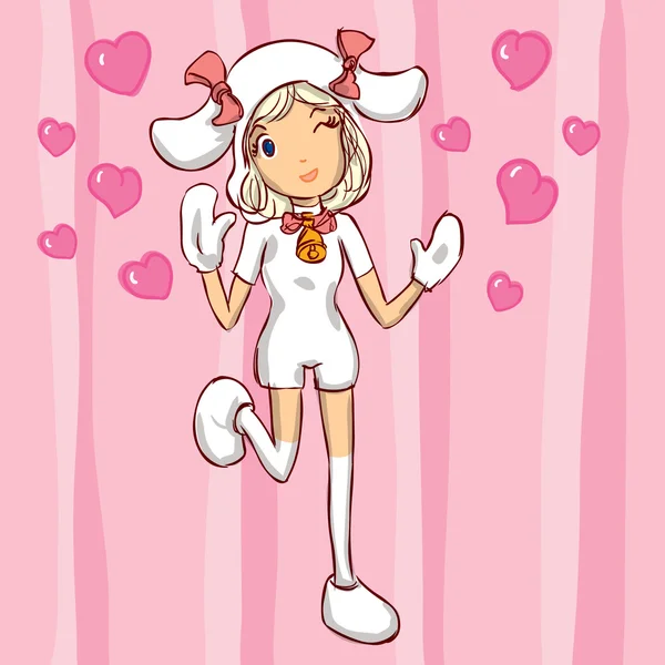 Jolie fille dans un costume d'agneau de carnaval — Image vectorielle