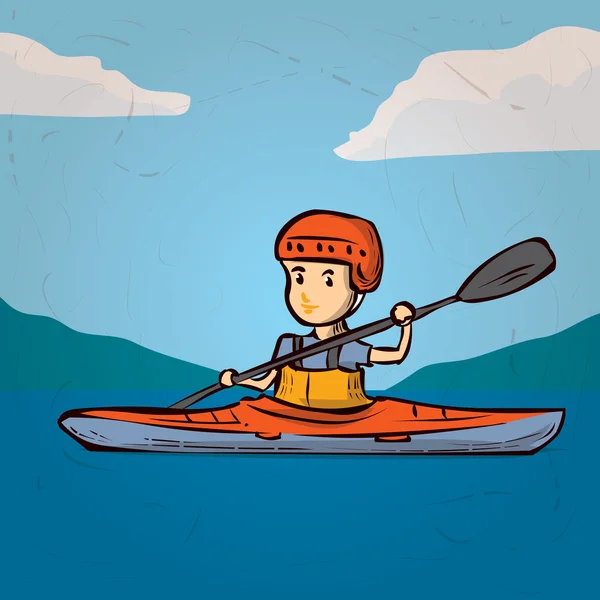 Un giovane in kayak . — Vettoriale Stock