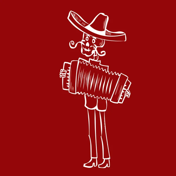 Skelet mariachi musicus — Stockvector