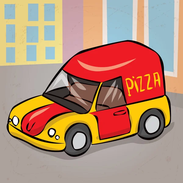 El çekilmiş pizza otomobil — Stok Vektör