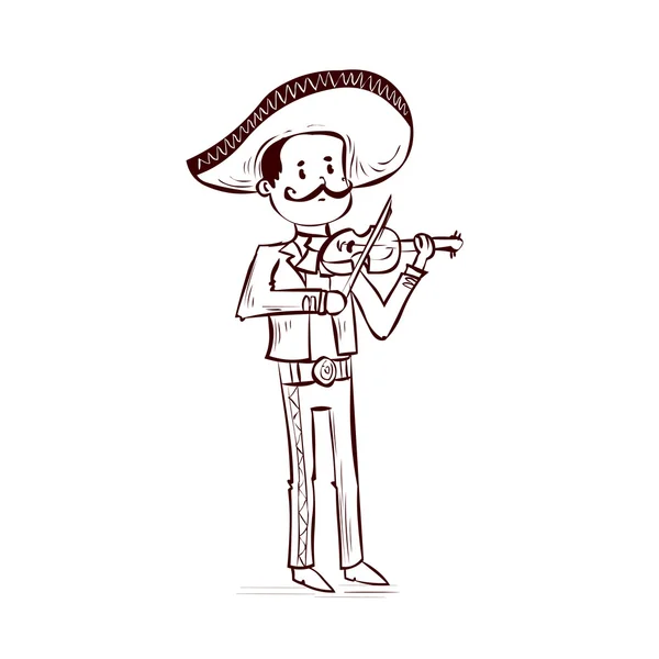 Mexikanischer Mariachi-Mann spielt auf Geige. — Stockvektor