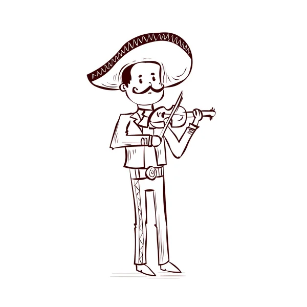 Mariachi mexicano tocando el violín . — Vector de stock