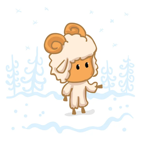 在冬天卡通可爱的小羊羔 — 图库矢量图片