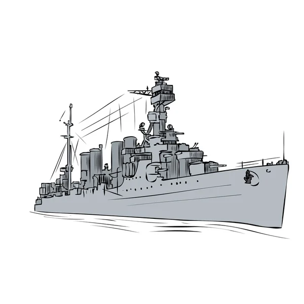 Navio de guerra russo desenhado à mão — Vetor de Stock