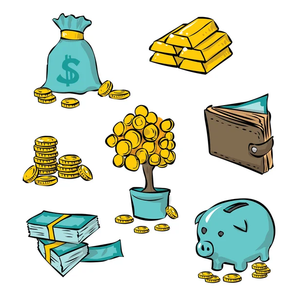 Kézzel rajzolt pénzt ikonok — Stock Vector
