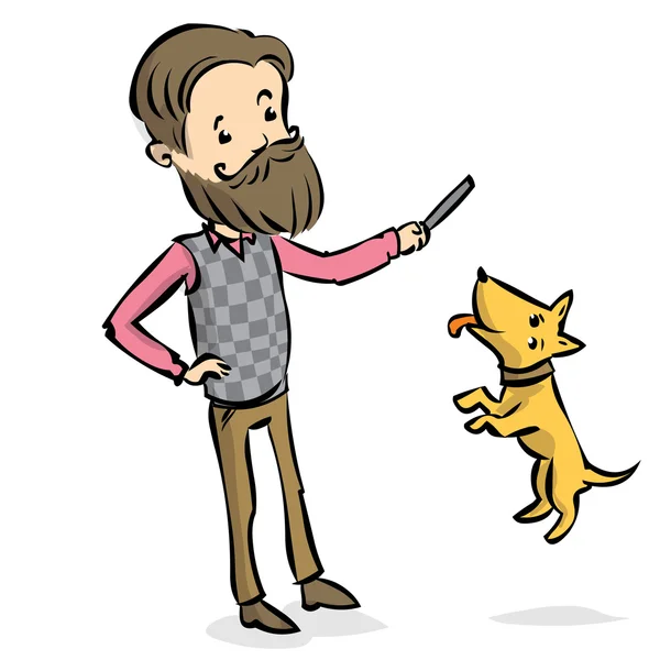 Joven jugando con el perro . — Vector de stock