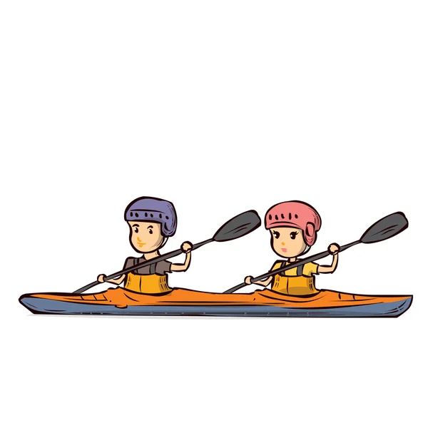 Garçon et fille sur un kayak . — Image vectorielle