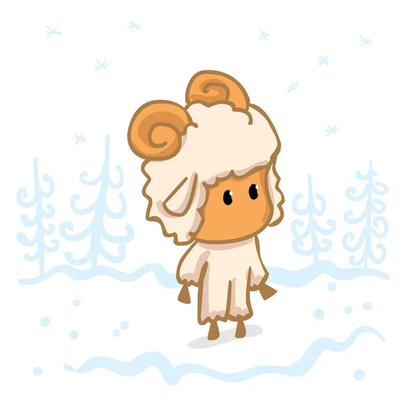 Cartoon Cute Little lamb in winter — стоковый вектор