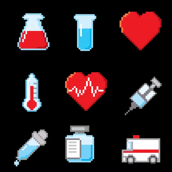 Healthcare pixel icons set — Stock Vector