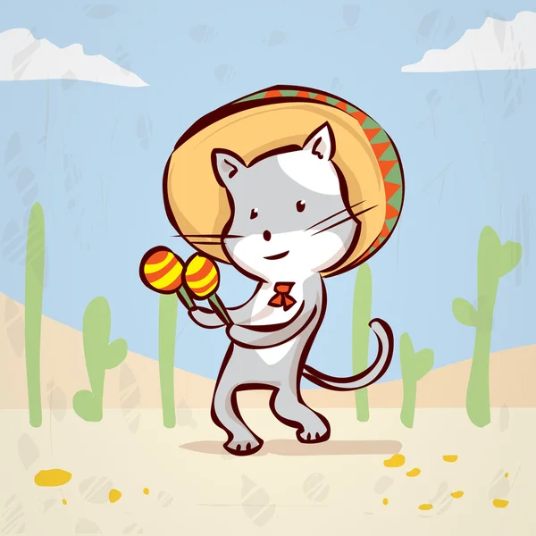 Gato en un sombrero tocando música — Vector de stock