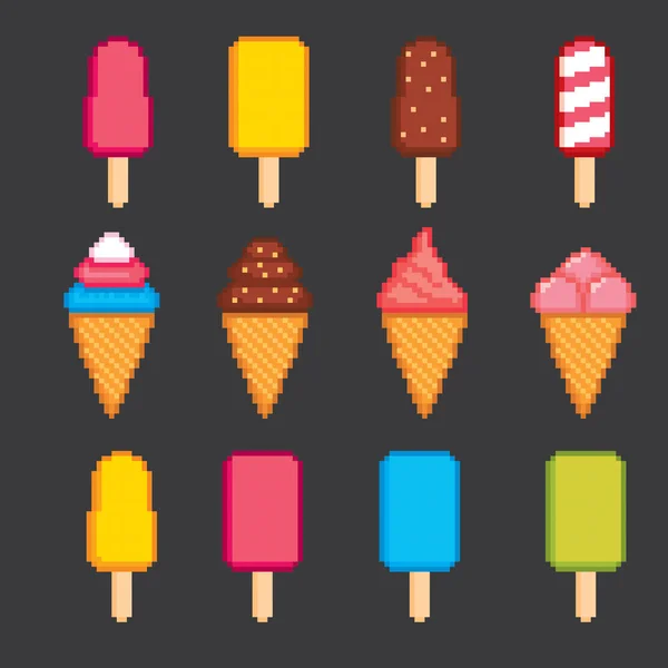 Ice cream pixel icons set — Stock Vector