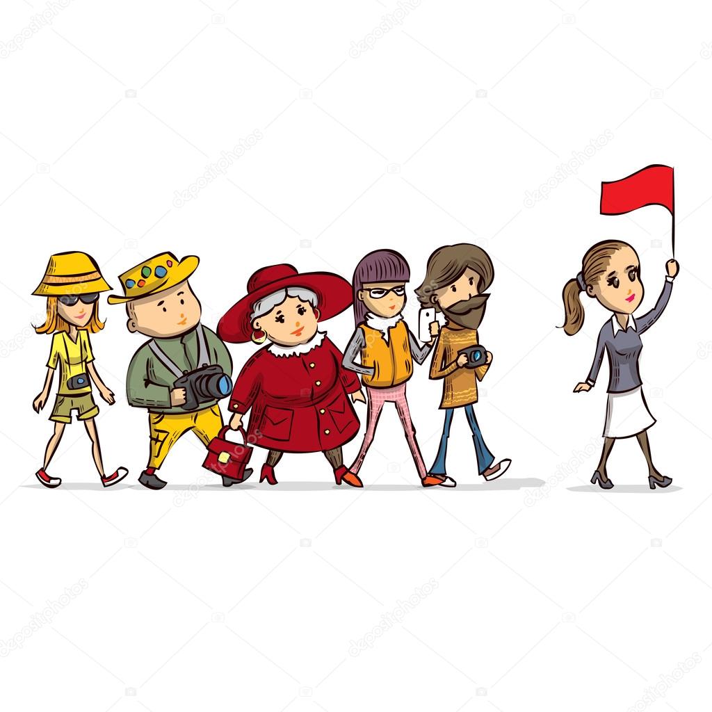 Tour guide with group of tourists Stock Vector Image by ©dergriza #107727912