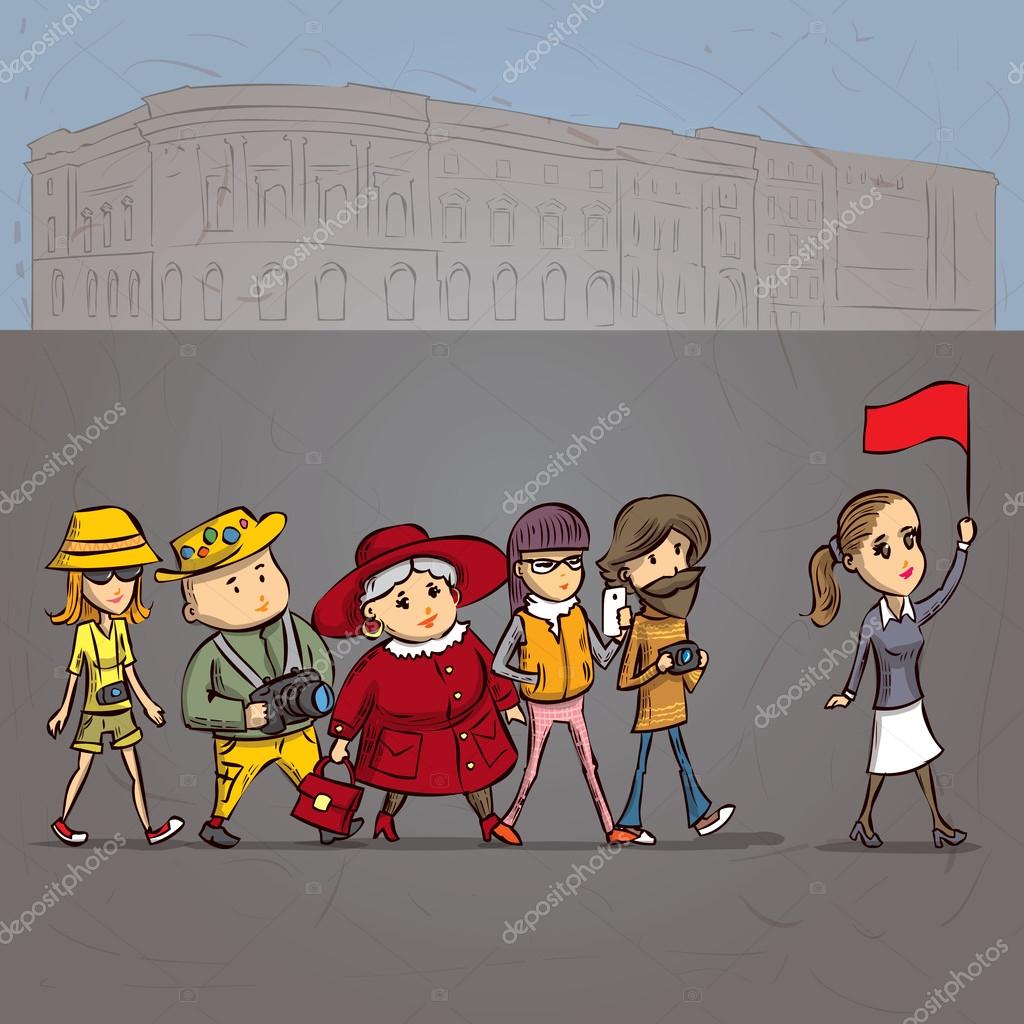 Tour guide with group of tourists Stock Vector Image by ©dergriza #107728844