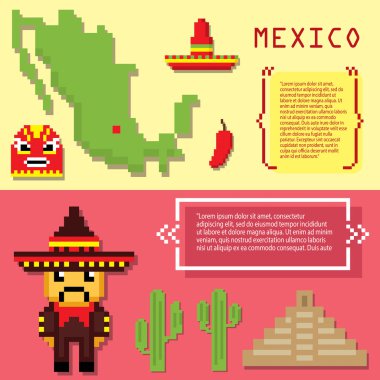 Meksika kültür afiş Icons set