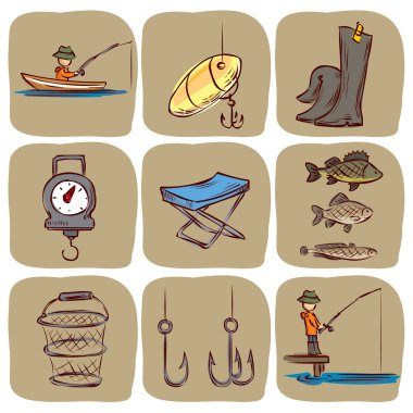Balıkçılık Icons set.
