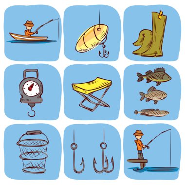 Balıkçılık Icons set.