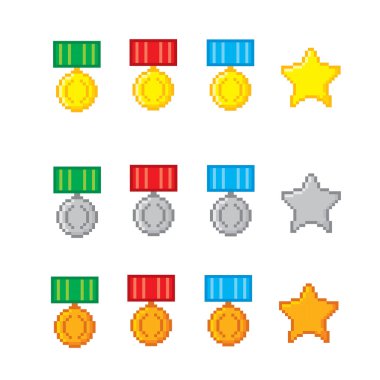 Ödülleri piksel simgeler kümesi. 