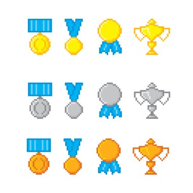 Ödülleri piksel simgeler kümesi. 