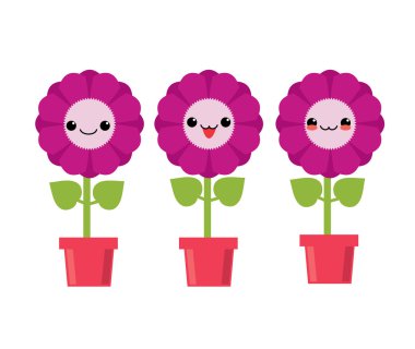 Şirin çiçekler. Kawaii stili.