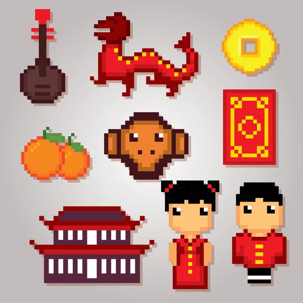 Çin Kültür sembolleri Icons set — Stok Vektör