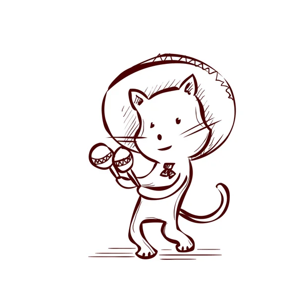 Gato en un sombrero tocando música — Vector de stock